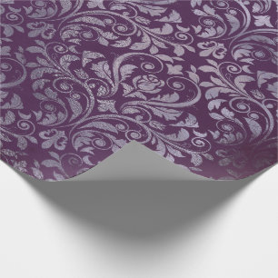Royal Damask Distress Paarse Plum Floral Grey Gr Cadeaupapier