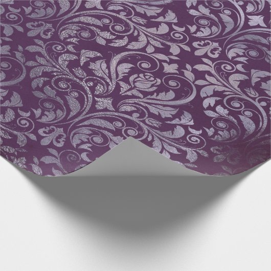Royal Damask Distress Paarse Plum Floral Grey Gr Cadeaupapier (Hoek)