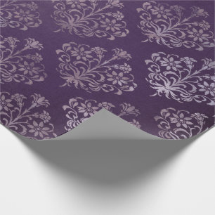 Royal Damask Distress Paarse Plum Floral Grey VI Cadeaupapier