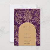 Royal Damask Elegant Paarse RSVP-kaart RSVP Kaartje (Voorkant)