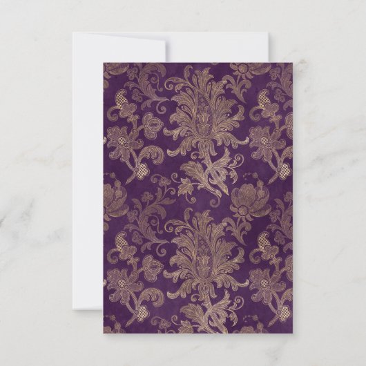 Royal Damask Elegant Paarse RSVP-kaart RSVP Kaartje (Achterkant)
