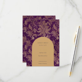 Royal Damask Elegant Paarse RSVP-kaart RSVP Kaartje