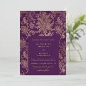 Royal Damask Elegante Paarse bruiloft uitnodiging (Staand voorkant)