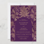 Royal Damask Elegante Paarse bruiloft uitnodiging (Voorkant)