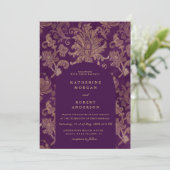 Royal Damask Elegante Paarse bruiloft uitnodiging (Staand voorkant)