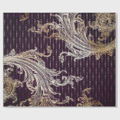 Royal Damask Floral Drops Paarse Faux Gold Cadeaupapier (Vlak)