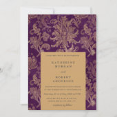 Royal Damask Gold Elegant Paarse bruiloft Kaart (Voorkant)