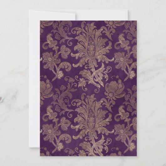 Royal Damask Gold Elegant Paarse bruiloft Kaart (Achterkant)
