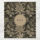Royal Damask Gold Monogram Bruiloft Wijn Label Etiket (Enkel label)