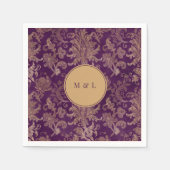 Royal Damask Gold Paarse Monogram papier Servet (Voorkant)