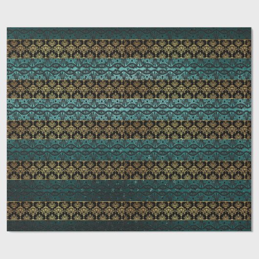 Royal Damask Golden Black Aquatic Lace Stripes Cadeaupapier (Vlak)