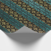 Royal Damask Golden Black Aquatic Lace Stripes Cadeaupapier (Hoek)