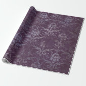 Royal Damask Grunge Paars Plum Floral Grey Blue Cadeaupapier (Uitgerold)