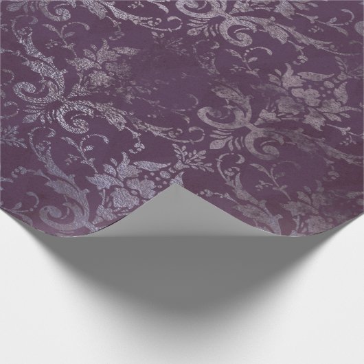 Royal Damask Grunge Paars Plum Floral Grey Blue Cadeaupapier (Hoek)