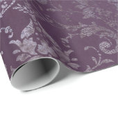 Royal Damask Grunge Paars Plum Floral Grey Blue Cadeaupapier (Rol Hoek)