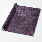 Royal Damask Grunge Paars Plum Floral Grey Blue Cadeaupapier (Uitgerold)