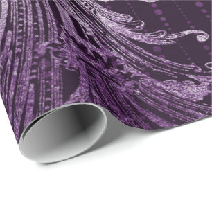 Royal Damask Metallic Paarse Floral Drups Amethyst Cadeaupapier