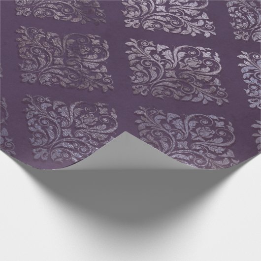 Royal Damask Noodlijdende Paarse Plum Floral Cotta Cadeaupapier (Hoek)