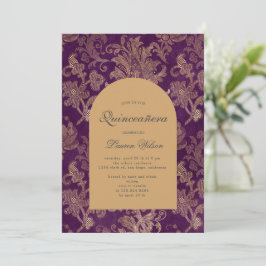 royal damask paars quinceanera fotokaart save the date