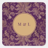 Royal Damask Paarse Monogram Sticker (Voorkant)