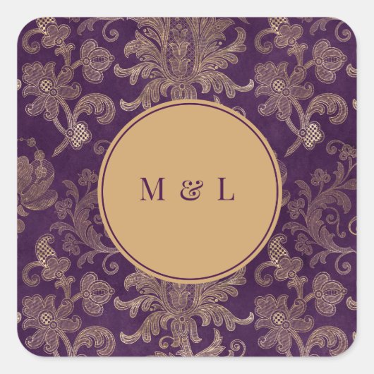 Royal Damask Paarse Monogram Sticker (Voorkant)