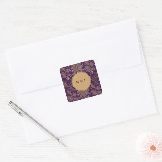 Royal Damask Paarse Monogram Sticker (Envelop)