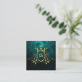 Royal Damask Personalized Turquoise Vierkante Visitekaartje (Staand voorkant)