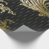 Royal Damask Sepia Faux Gold Floral Black Druppels Cadeaupapier (Hoek)