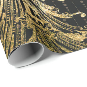 Royal Damask Sepia Faux Gold Floral Black Druppels Cadeaupapier