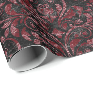 Royal Damask Verpletterd Fluweel Zwart Bourgogne M Cadeaupapier