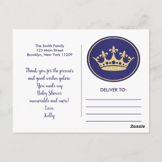 Royal Dank u Baby shower Dank u Briefkaart (Achterkant)