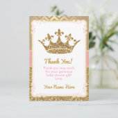 Royal Dank u kaart roze gouden glitter kroon (Staand voorkant)