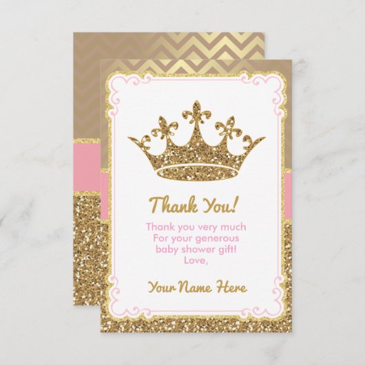 Royal Dank u kaart roze gouden glitter kroon (Voorkant / Achterkant)