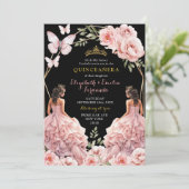 Royal Dark Blush Pink Twins Geometrische Quinceañe Kaart (Staand voorkant)