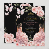 Royal Dark Blush Pink Twins Geometrische Quinceañe Kaart (Voorkant / Achterkant)