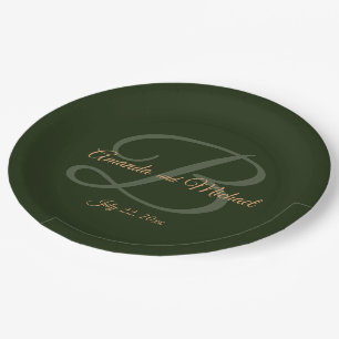 Royal Dark Green Leaves Gold Lijst Wedding Papieren Bordje