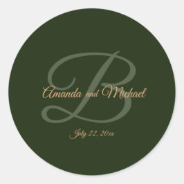 Royal Dark Green Leaves Gold Lijst Wedding Ronde Sticker