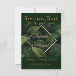 Royal Dark Green Leaves Gold Lijst Wedding Save The Date