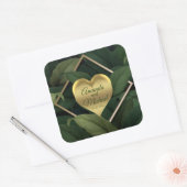 Royal Dark Green Leaves Gold Lijst Wedding Vierkante Sticker (Envelop)