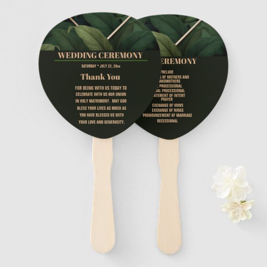 Royal Dark Green Leaves Wedding Ceremony Handwaaier (Voorkant en achterkant)