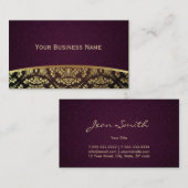 Royal Dark Paars & Gold Damask Visitekaartje (Voorkant / Achterkant)