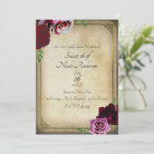 Royal Dark Pink Floral Sweet 16 Party Kaart (Staand voorkant)