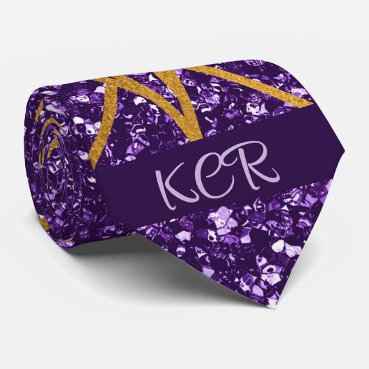 Royal Deco Paars Glitter Gold Geometic Pattern Stropdas (Opgerold)