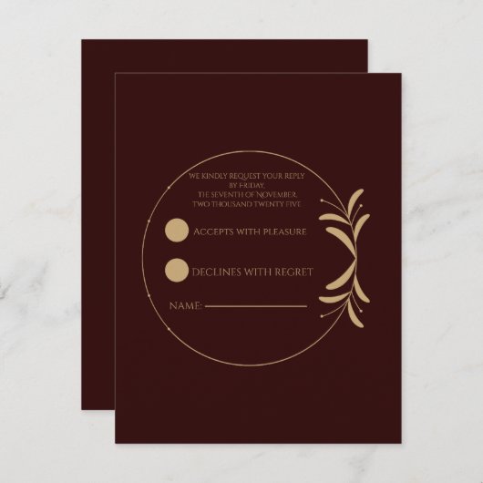 Royal Deep Burgundy Personalized  RSVP Card (Voorkant / Achterkant)