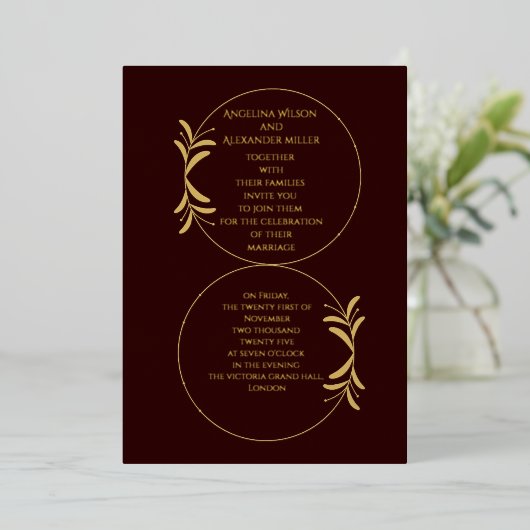 Royal Deep Burgundy Personalized wedding  Folie Uitnodiging (Staand Voorkant)