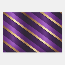 Royal Deep Paarse en Gold Striped Inpakpapier Vel