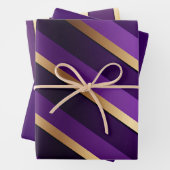 Royal Deep Paarse en Gold Striped Inpakpapier Vel (In situ)