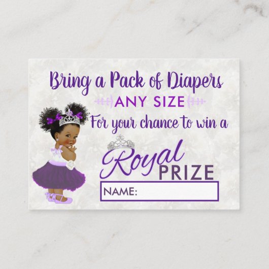 Royal Diaper Raffle|Paarse & White Ethnic Princess Informatiekaartje (Achterkant)