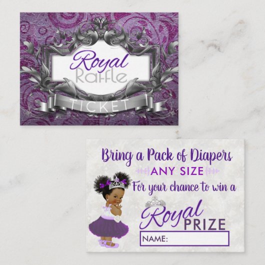 Royal Diaper Raffle|Paarse & White Ethnic Princess Informatiekaartje (Voorkant / Achterkant)
