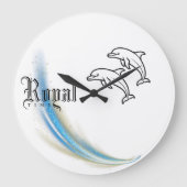 Royal Dolphin Wall Clock, Ronde Natuurlijke Hout L Grote Klok (Voorkant)